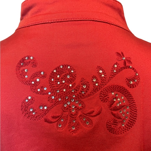 Chico’s Plus Size Denim Boho Eclectic Rhinestone Bedazzled Floral Zip Up Jacket - Picture 7 of 9